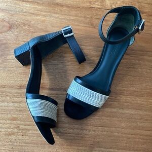 Vince black and white snakeskin detail leather sandals